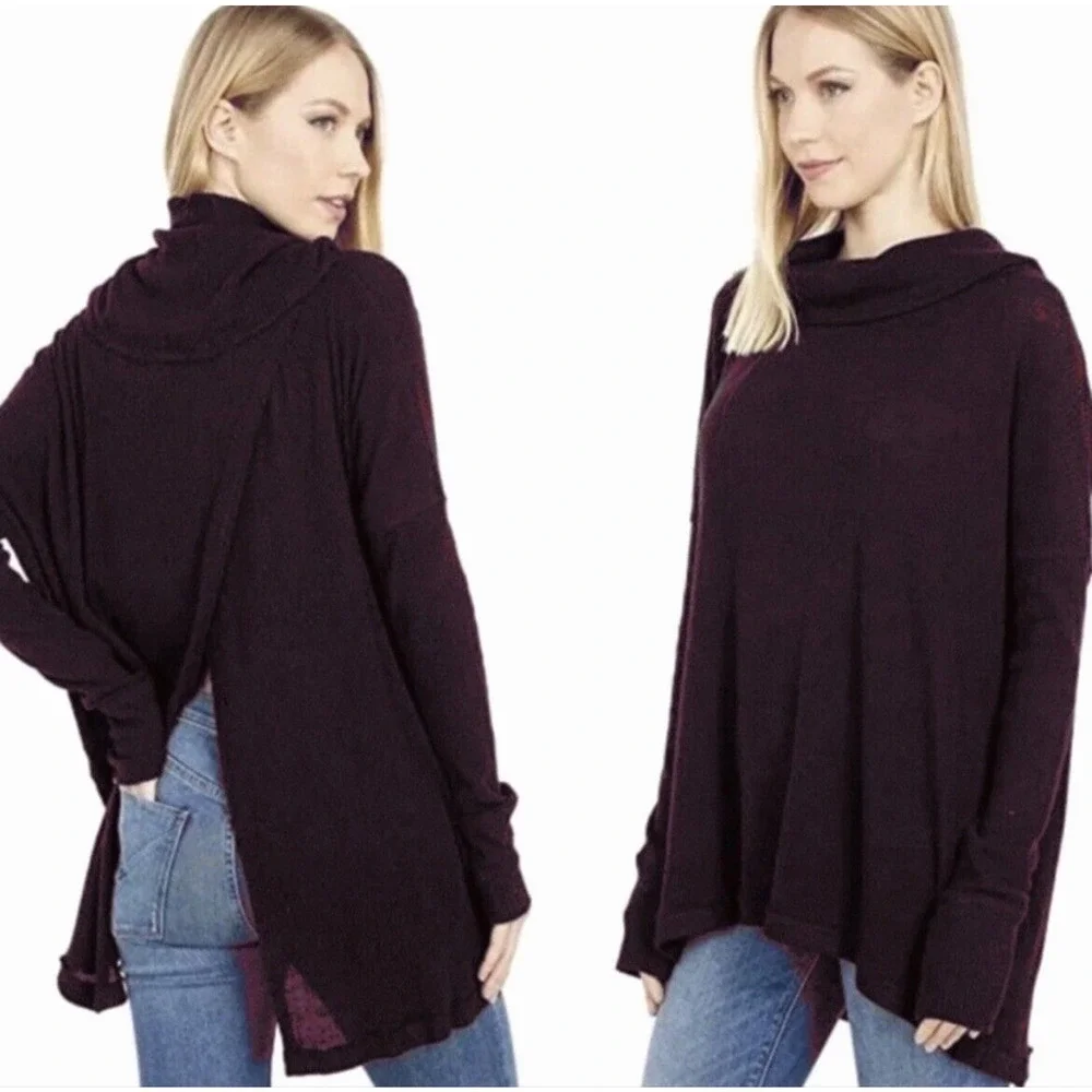 Free People Juicy Long Sleeves Top Sz M Split Back In Date Night Thermal Tunic